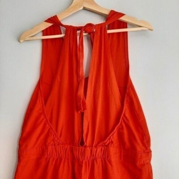 REVAMPED Linen Blend Romper Open Back Red Sz S - Picture 7 of 10